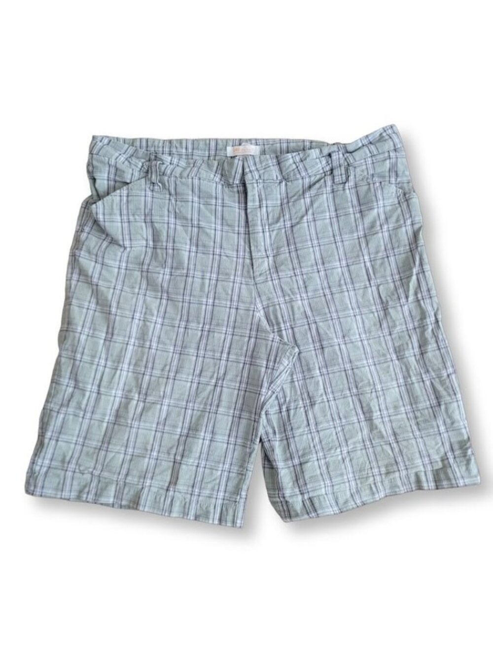 Lee One True Fit Sage Green Grey Plaid Lower Waist Trousers Shorts (M)